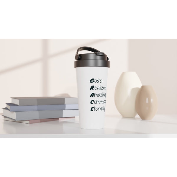 GRACE - White 15oz Stainless Steel Travel Mug