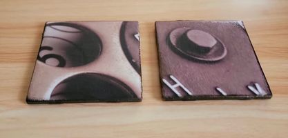 Set of TWO Square Vintage Style Rotary Phone Ceramic Coasters - 4 x 4