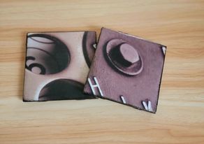 Set of TWO Square Vintage Style Rotary Phone Ceramic Coasters - 4 x 4